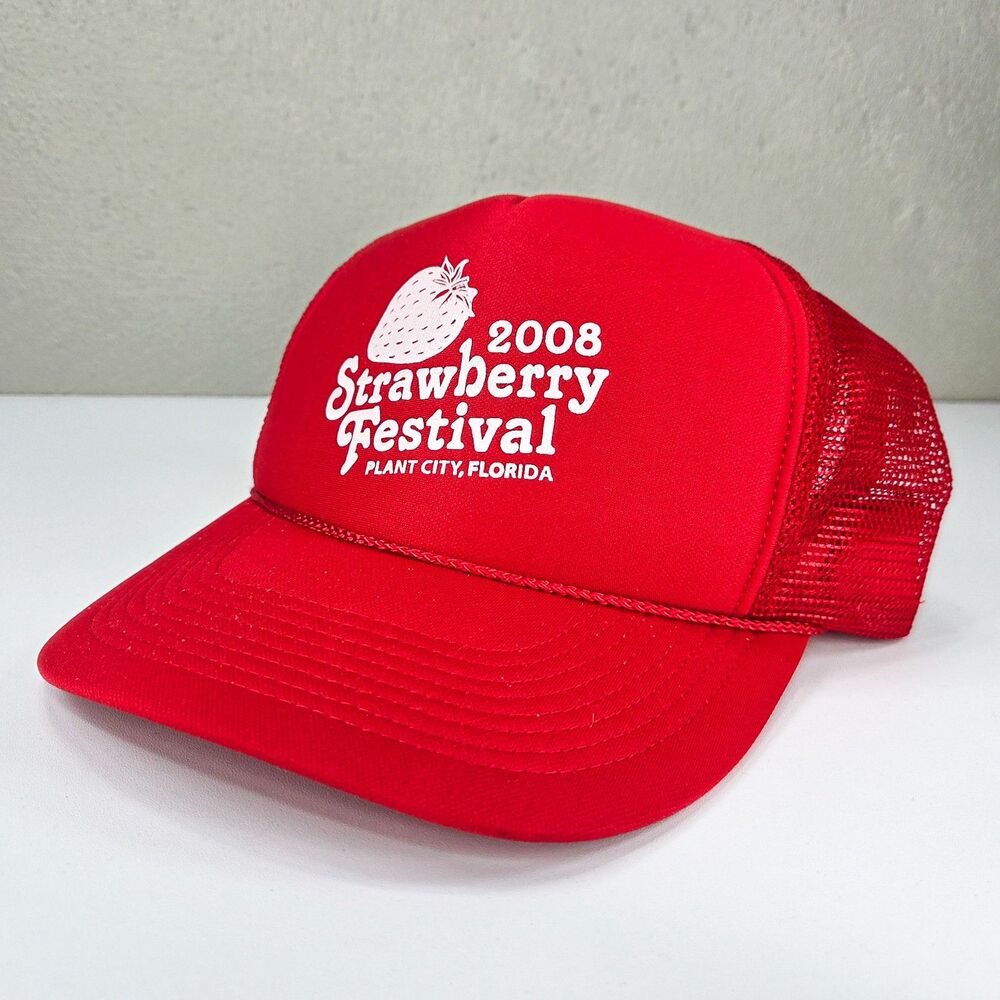 Vintage 2008 Strawberry Festival Plant City Florida Red Rope Trucker Hat